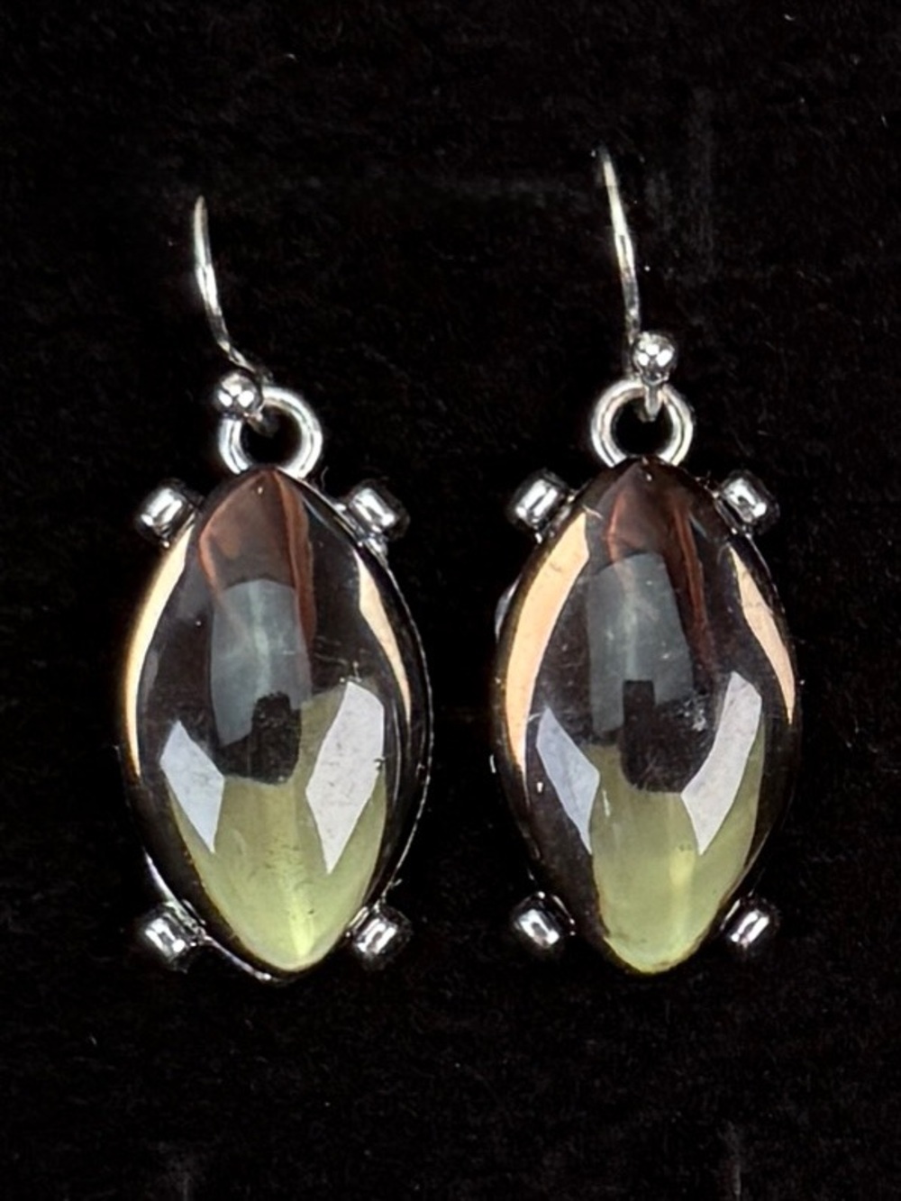 Vintage Silvertone, Brown Green reflective pierced Earrings